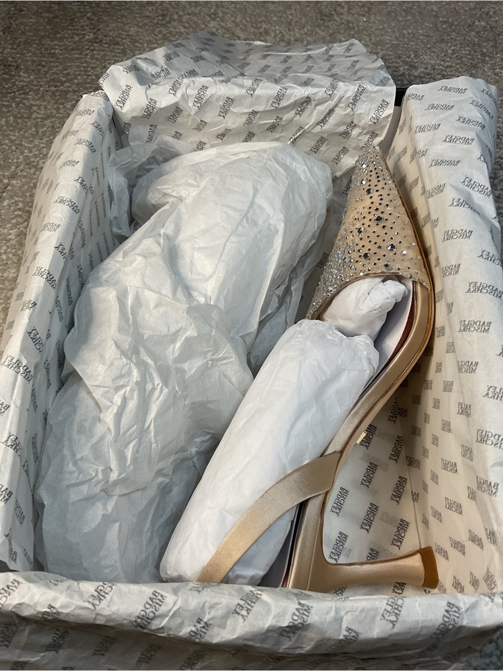 Badgley Mischka Brenna Embellished Slingback Pumps Nude Satin - Size 8.5 NIB - Picture 12 of 16